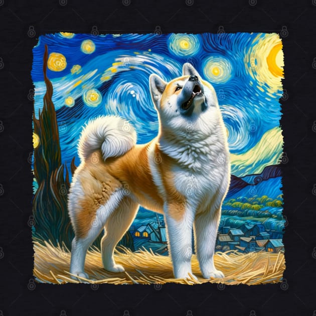 Starry Akita Dog Portrait - Pet Portrait by starry_night